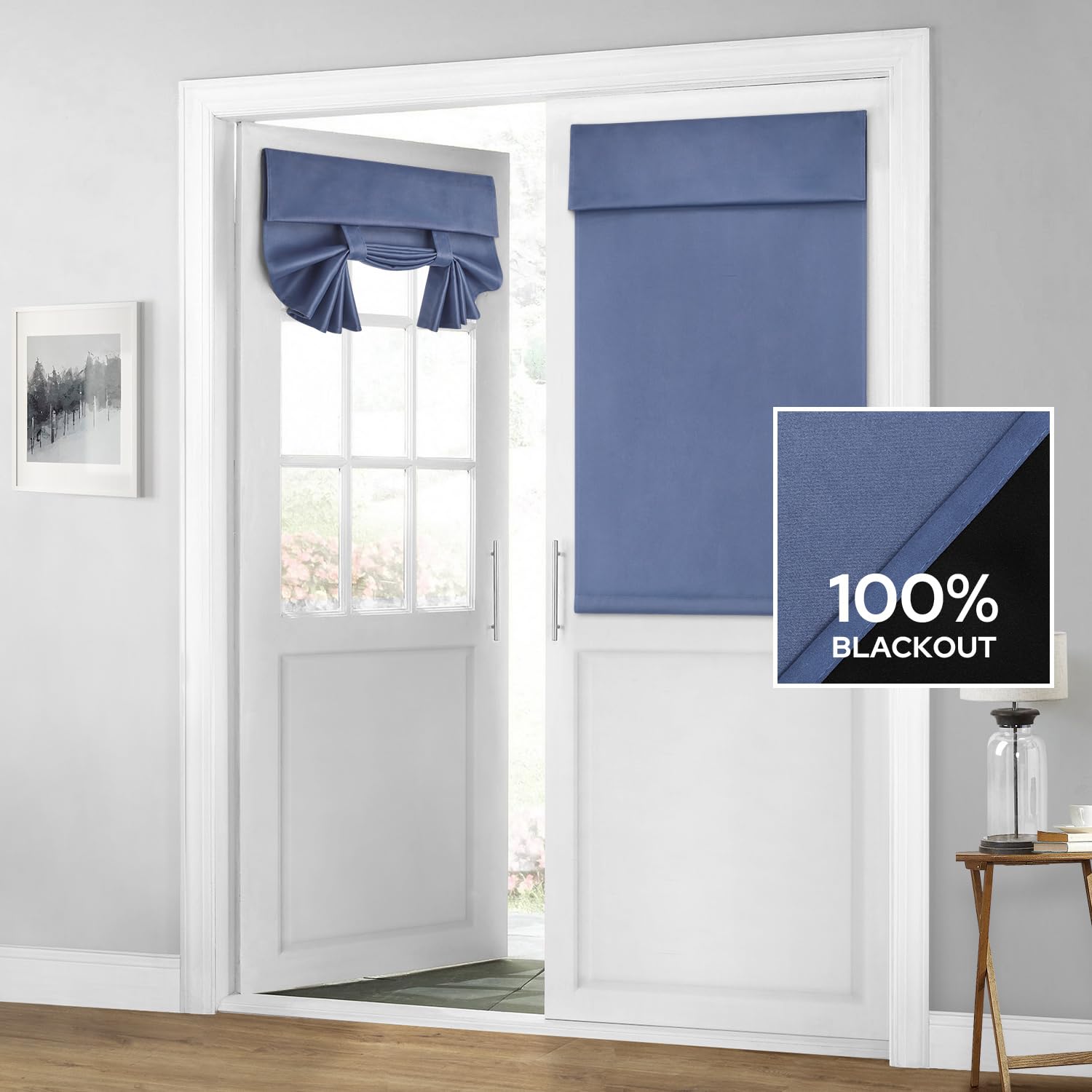 Homeideas 100% Blackout French Door Curtains, Privacy Door Curtains For Door Window, 26 X 40 Inch Room Darkening Curtains, Thermal Insulated Door Window Shades For Bedroom, (1 Panel, Stone Blue)